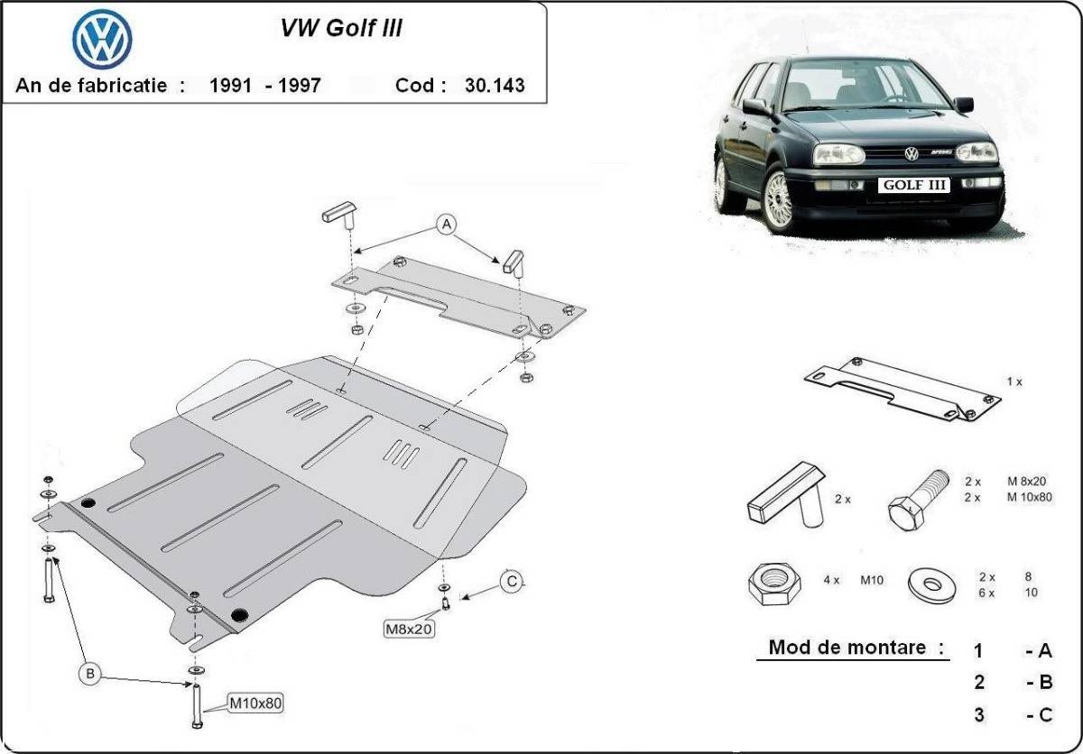 Cubre cárter metálico Volkswagen Golf 3 (1991-1998) a medida