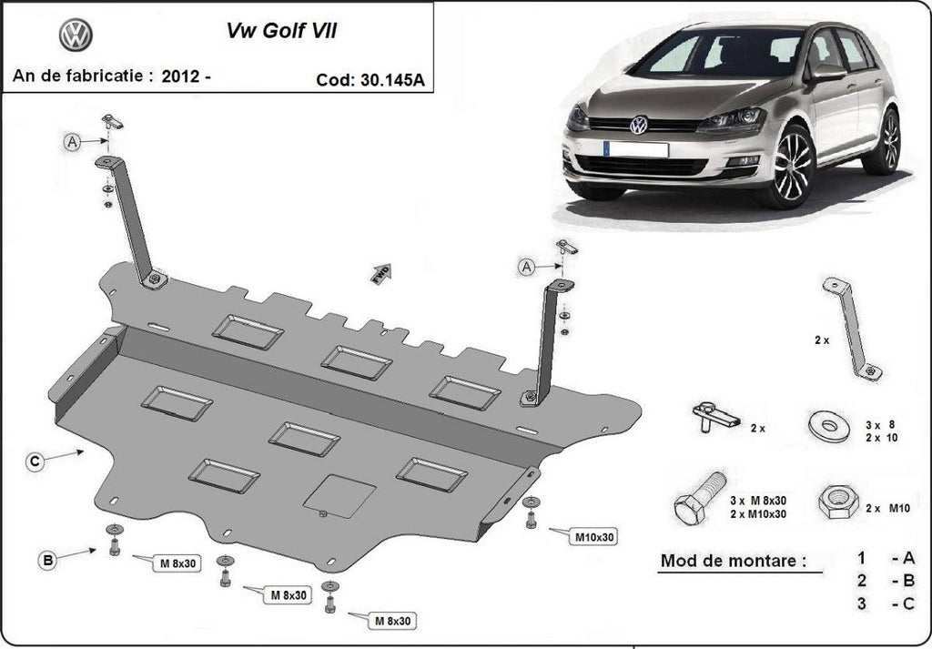 Cubre cárter metálico Volkswagen Golf 7 - Caja de Cambios Automática "30.145A" (2012-2022) a medida