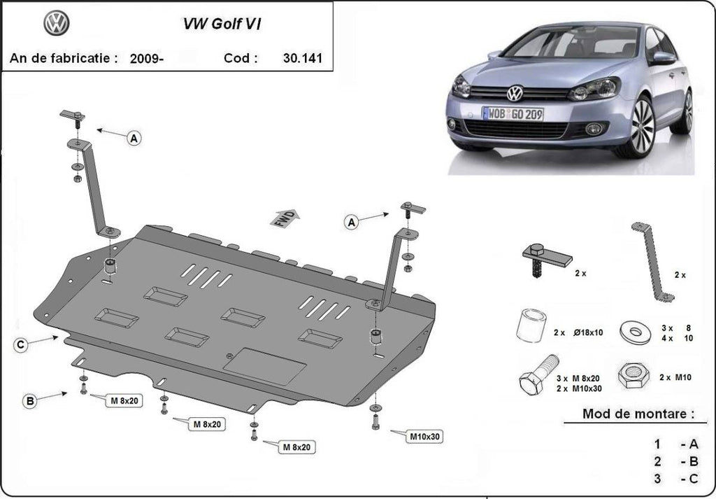 Cubre cárter metálico Volkswagen Golf 6 (2008-2010) a medida