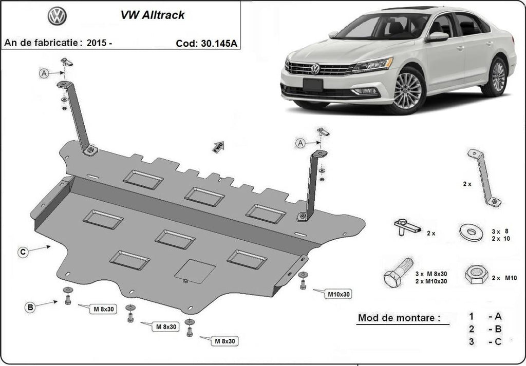 Cubre cárter metálico Volkswagen Passat Alltrack -caja de Cambios Automática "30.145A" (2015-2022) a medida