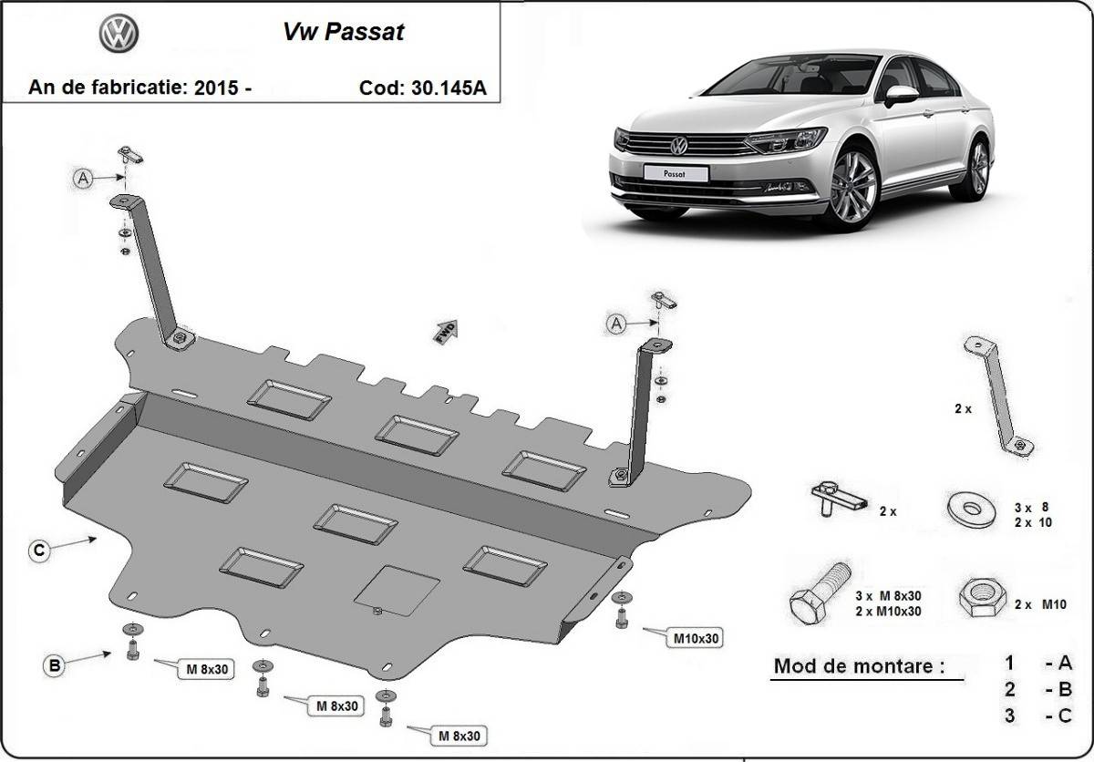 Cubre cárter metálico Volkswagen Passat B8 - Caja de Cambios Automática "30.145A" (2015-2022) a medida