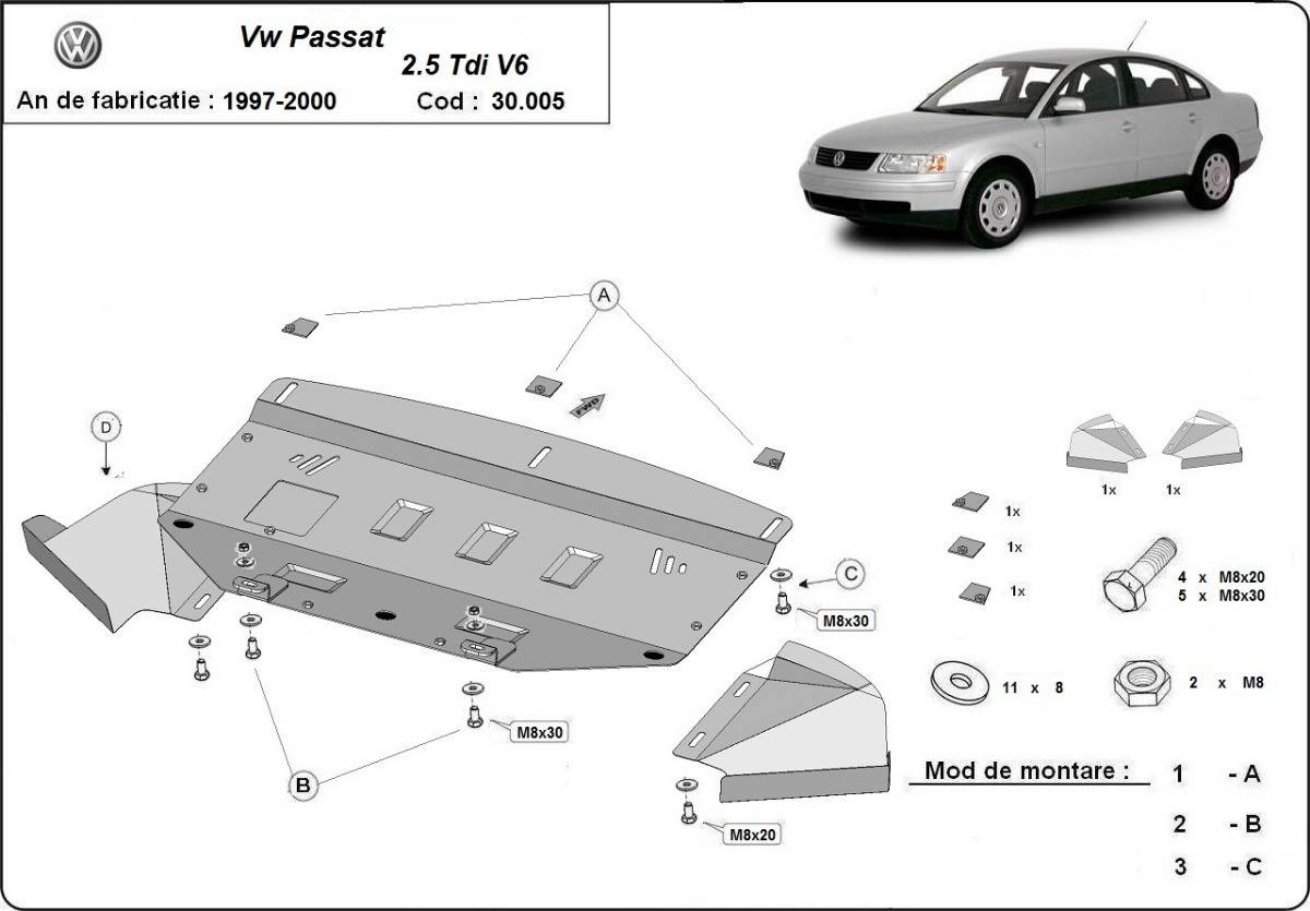 Cubre cárter metálico Volkswagen Passat B5 2.5 TDI V6 (1997-2000) a medida