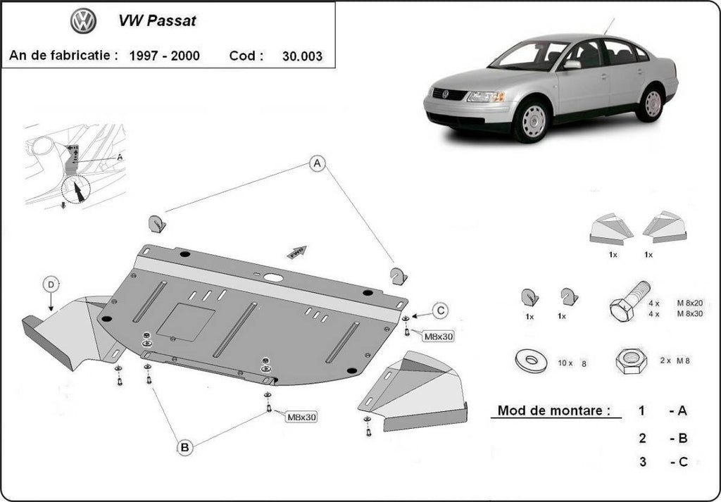 Cubre cárter metálico Volkswagen Passat B5 (1997-2000) a medida