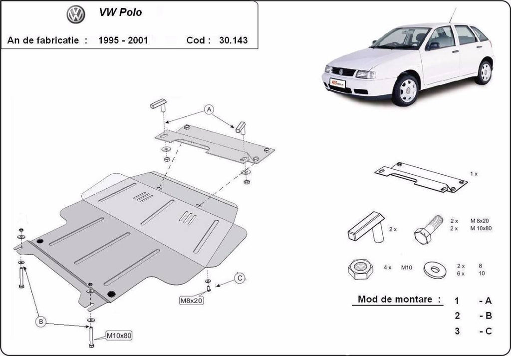 Cubre cárter metálico Volkswagen Polo - 6N, 6N1, 6K, Classic, Variant (1995-1999) a medida