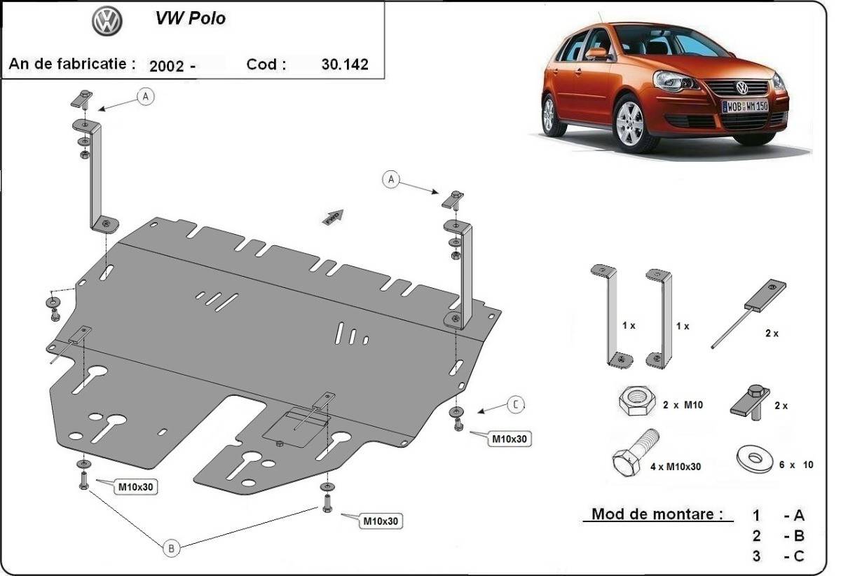 Cubre cárter metálico Volkswagen Polo Gasolina (2002-2009) a medida