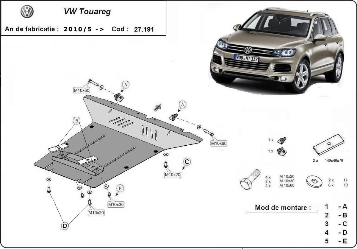 Cubre cárter metálico Volkswagen Touareg (2010-2018) a medida