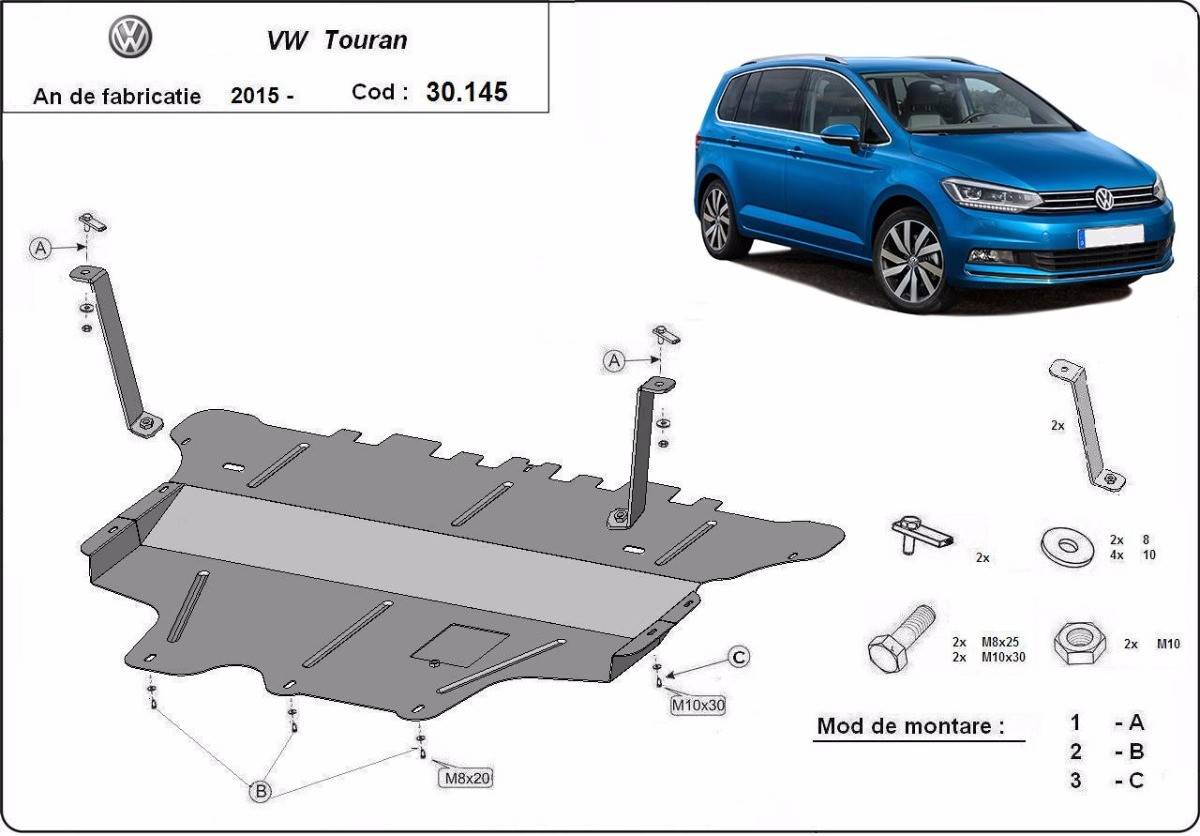Cubre cárter metálico Volkswagen Touran -caja de Cambios Manual (2015-2022) a medida