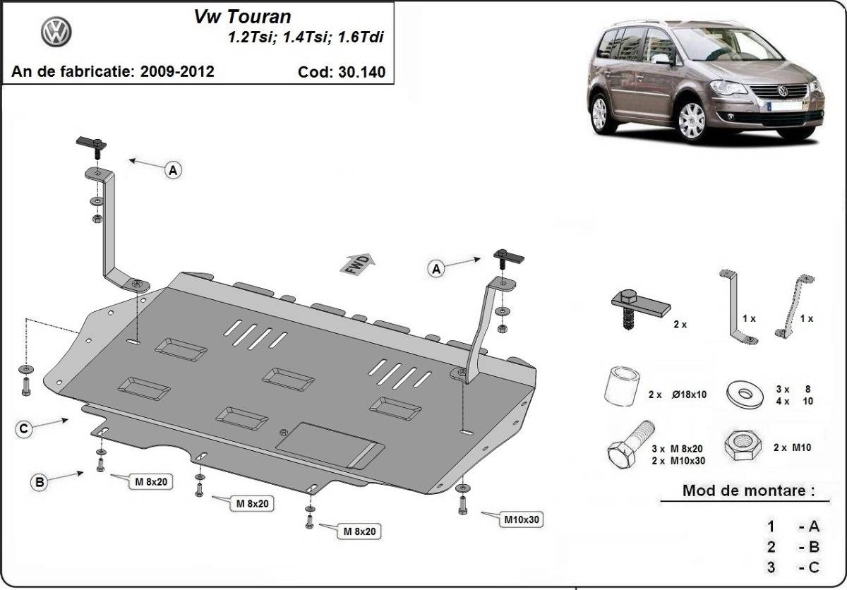 Cubre cárter metálico Volkswagen Touran (2010-2015) a medida