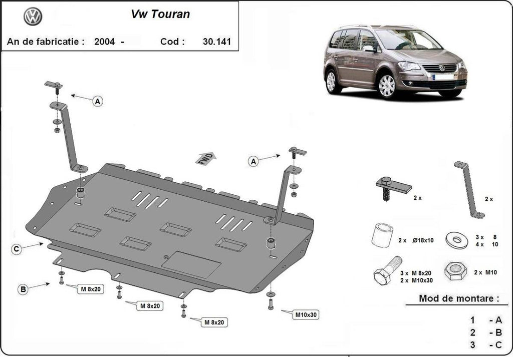 Cubre cárter metálico Volkswagen Touran (2003-2015) a medida