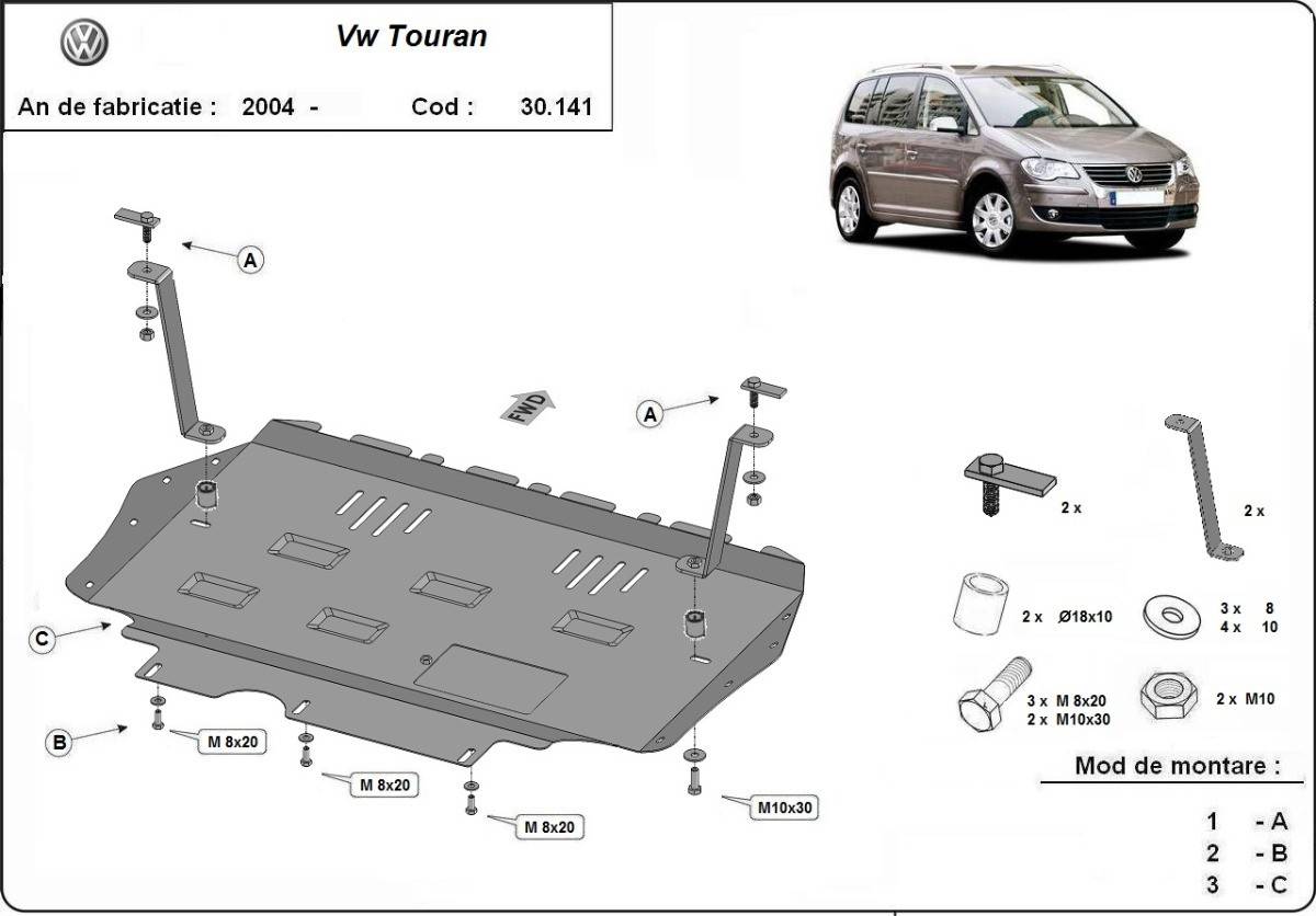 Cubre cárter metálico Volkswagen Touran (2003-2015) a medida