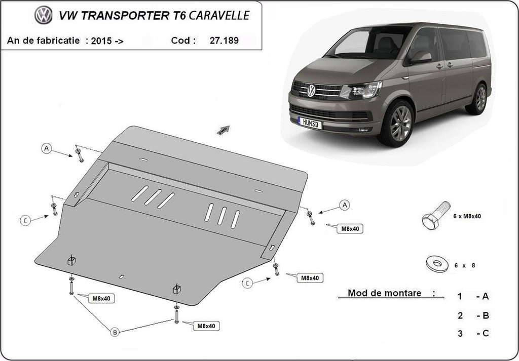Cubre cárter metálico Volkswagen Transporter T6 Caravelle (2015-2022) a medida