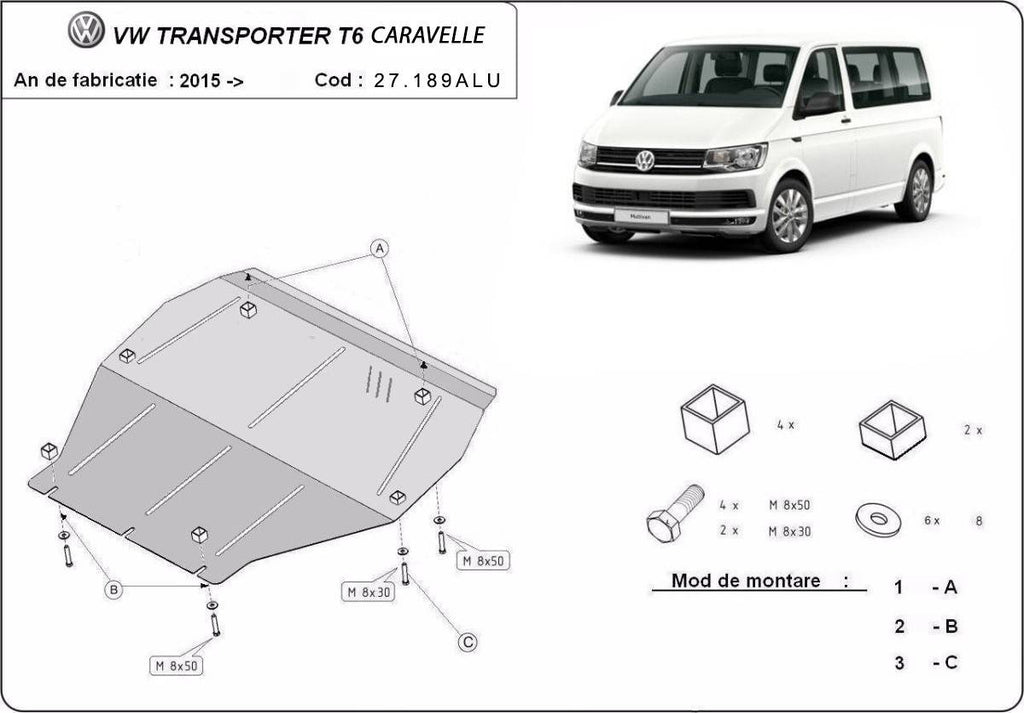 Cubre cárter Aluminio Volkswagen Transporter T6 Caravelle "27.189ALU" (2015-2022) a medida