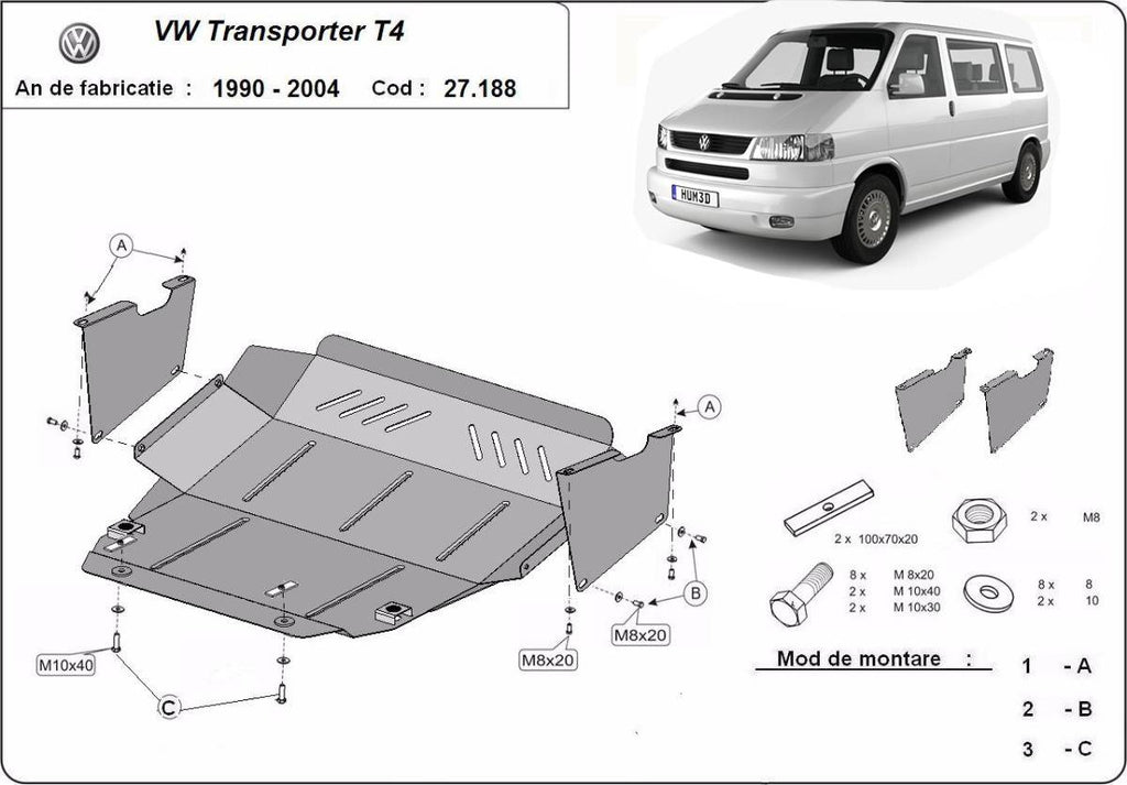 Cubre cárter metálico Volkswagen Transporter T4 Caravelle (1990-2003) a medida