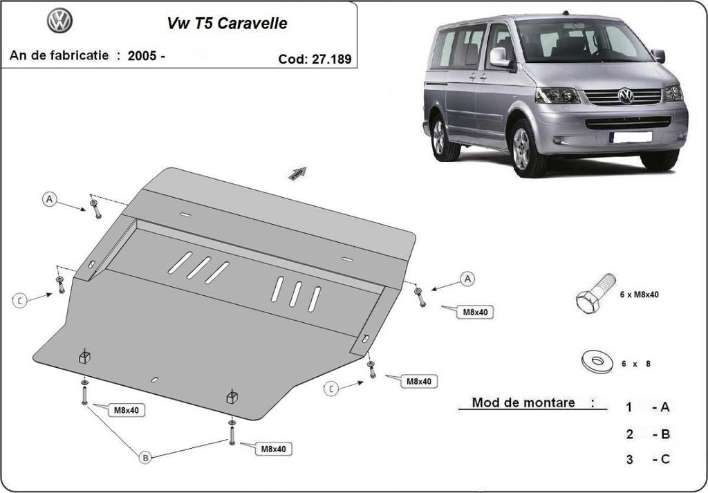 Cubre cárter metálico Volkswagen T5 Caravelle (2005-2017) a medida