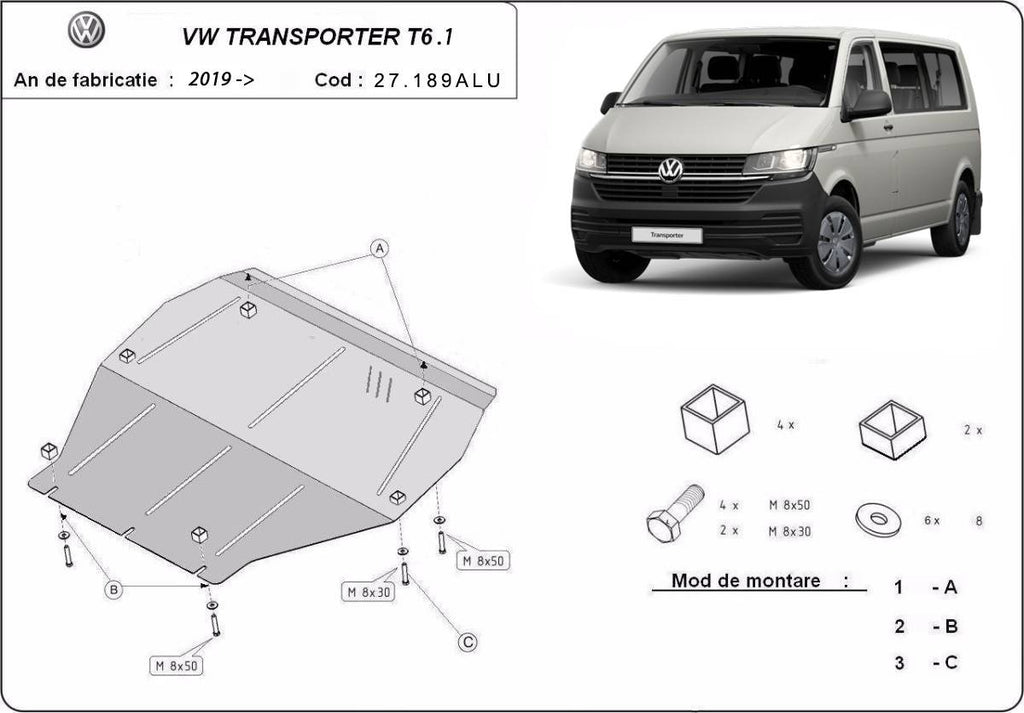 Cubre cárter Aluminio Volkswagen Transporter T6.1 "27.189ALU" (2019-2022) a medida