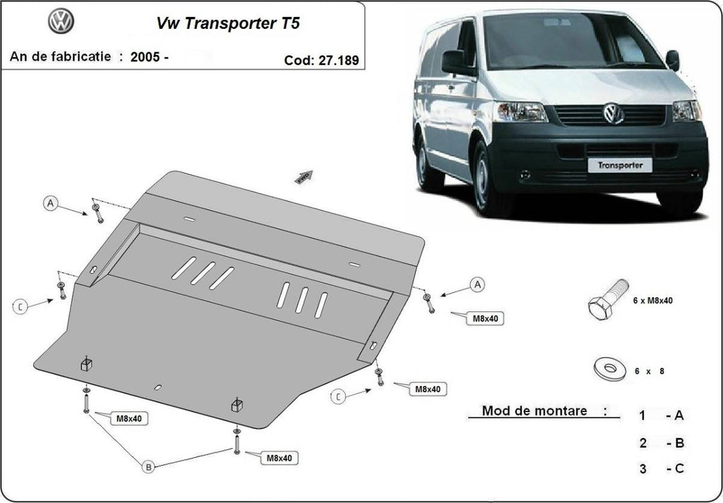 Cubre cárter metálico Volkswagen Transporter T5 (2004-2015) a medida