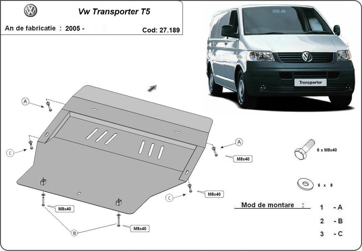 Cubre cárter metálico Volkswagen Transporter T5 (2004-2015) a medida