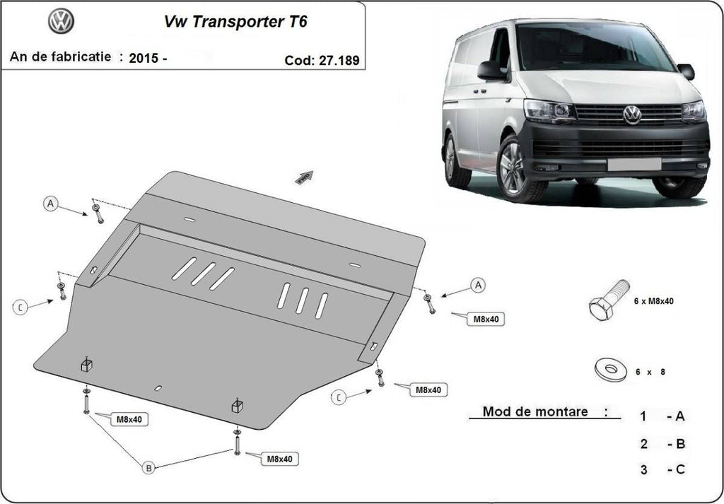 Cubre cárter metálico Volkswagen Transporter T6 (2015-2022) a medida