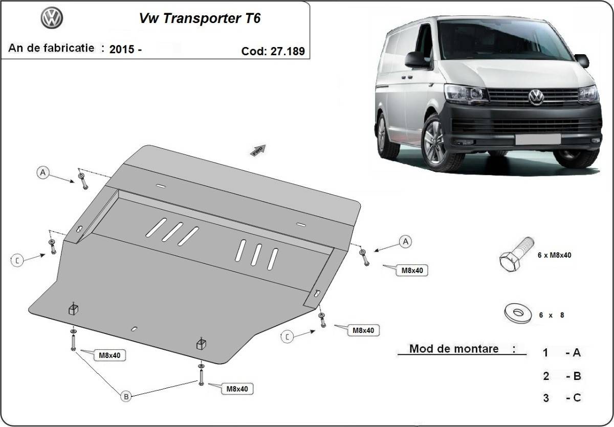 Cubre cárter metálico Volkswagen Transporter T6 (2015-2022) a medida
