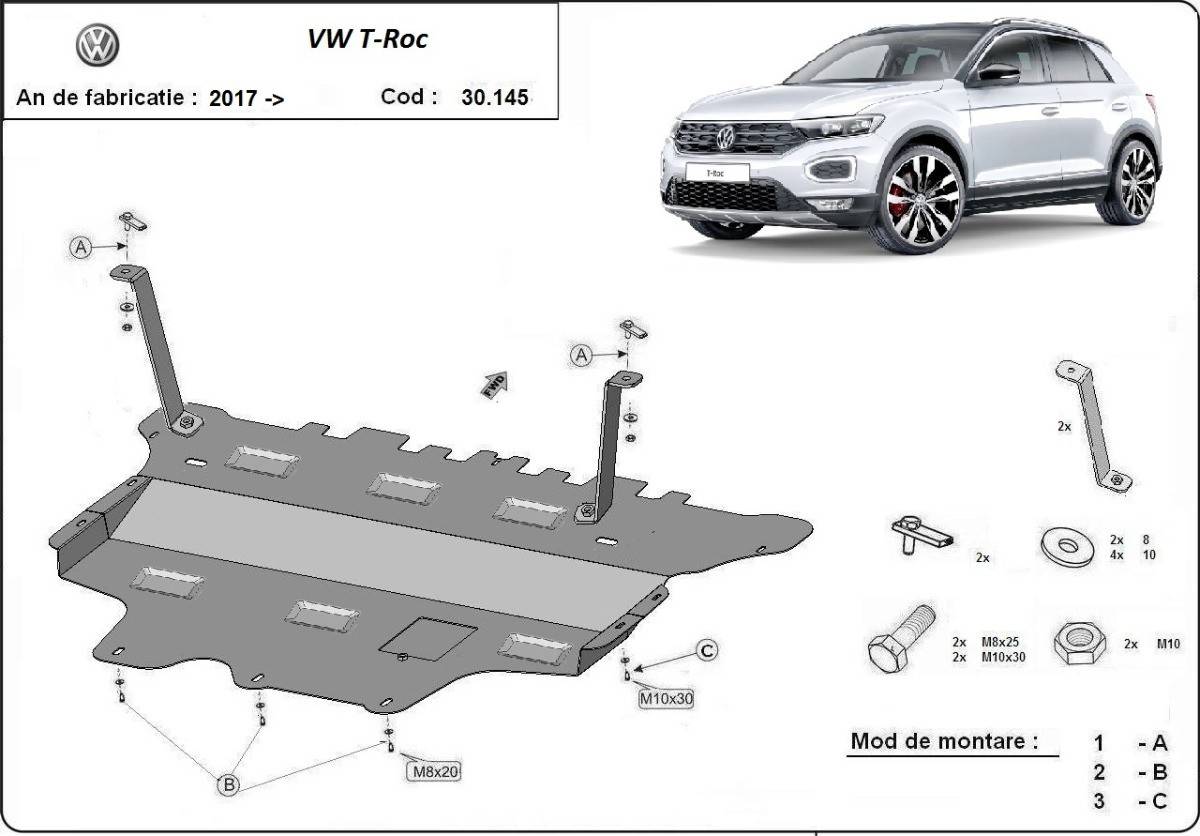 Cubre cárter metálico Volkswagen T-Roc - Caja de Cambios Manual (2017-2022) a medida