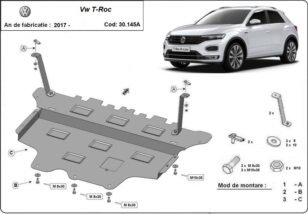 Cubre cárter metálico Volkswagen T-Roc - Caja de Cambios Automática "30.145A" (2017-2022) a medida