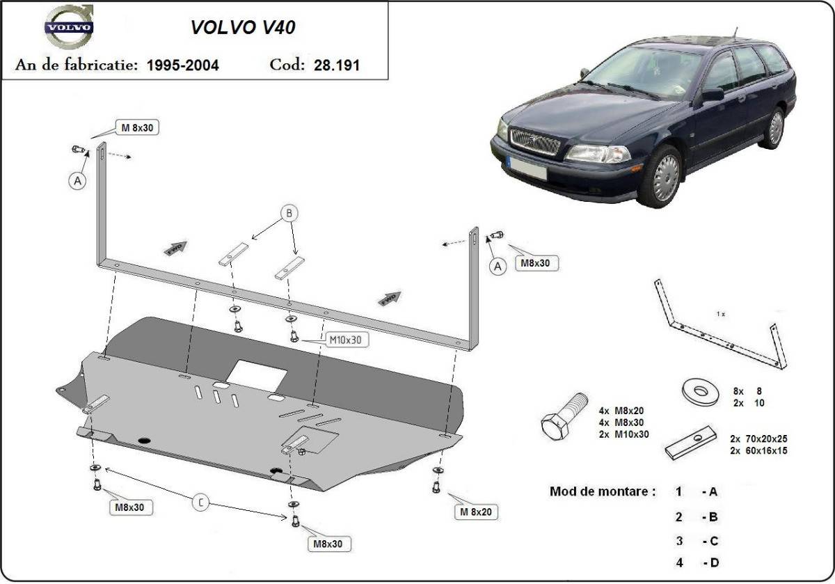 Cubre cárter metálico Volvo V40 (1995-2004) a medida