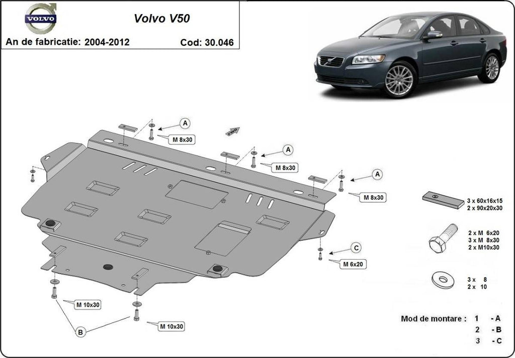 Cubre cárter metálico Volvo V50 (2004-2012) a medida