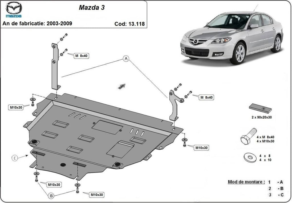 Cubre cárter metálico Mazda 3 (2003-2009) a medida