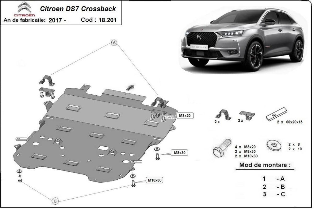 Cubre cárter metálico Citroën DS7 Crossback (2017-2022) a medida