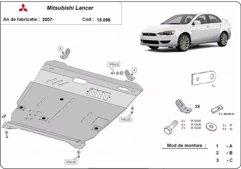 Cubre cárter metálico Mitsubishi Lancer (2007-2017) a medida