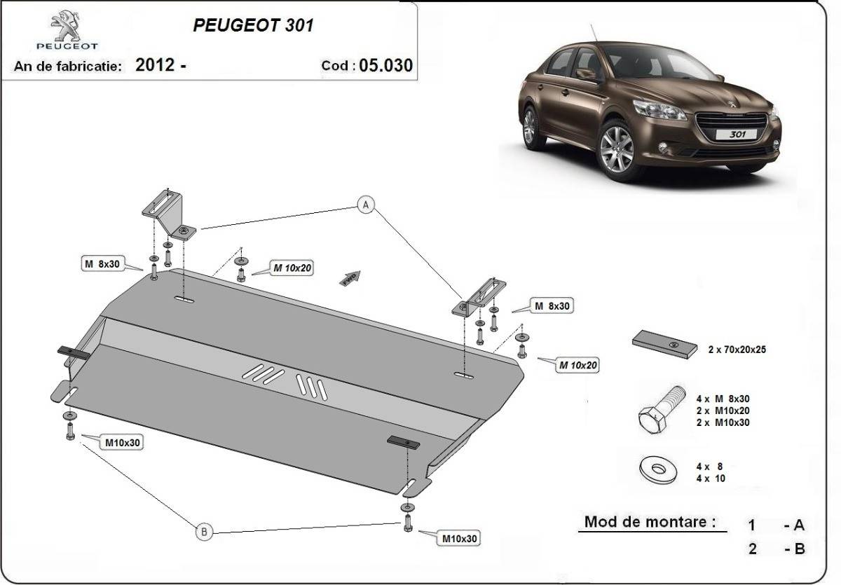 Cubre cárter metálico Peugeot 301 (2012-2022) a medida