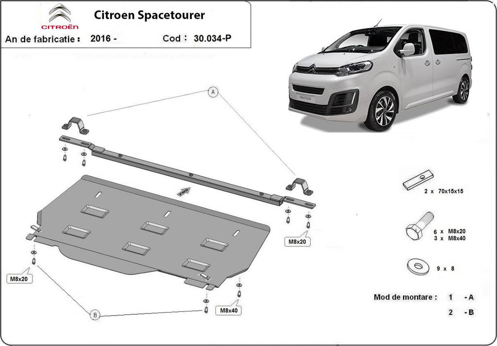 Cubre cárter metálico Citroën Spacetourer MPV "30.034P" (2016-2022) a medida