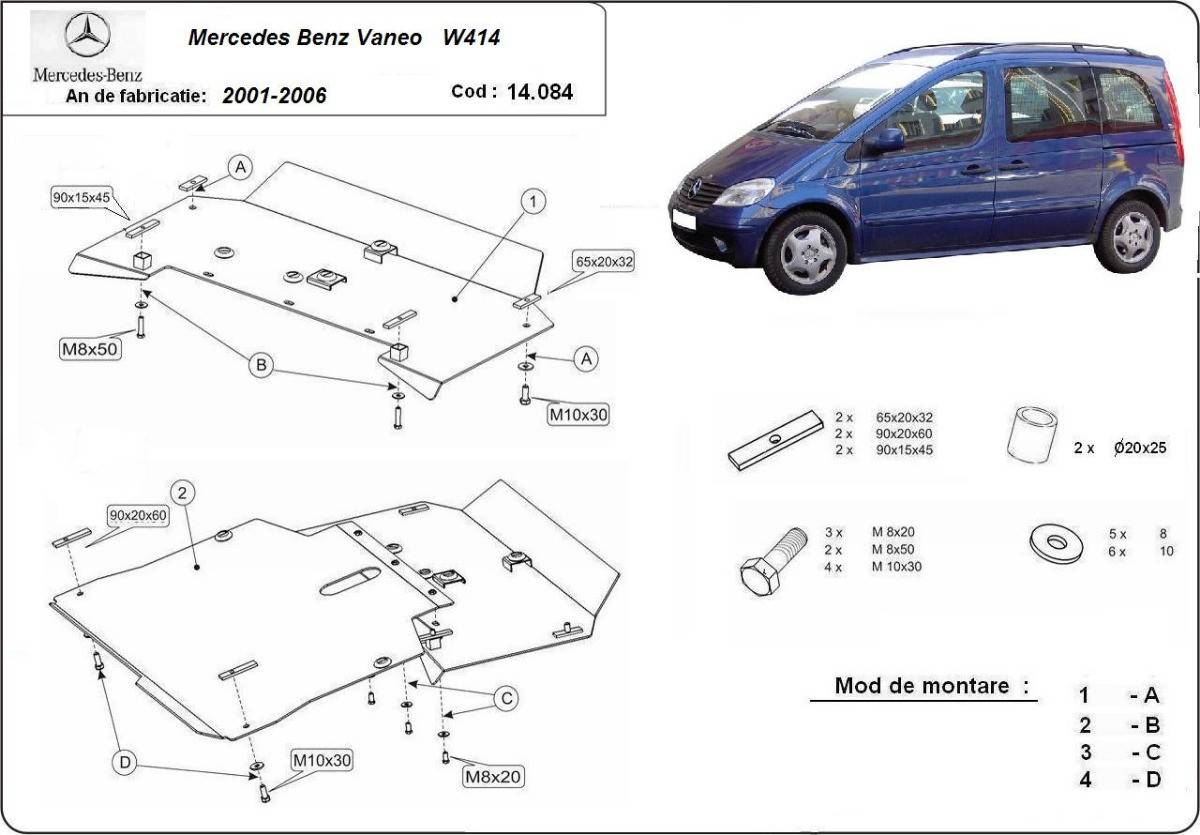 Cubre cárter metálico Mercedes Vaneo W414 (2001-2006) a medida