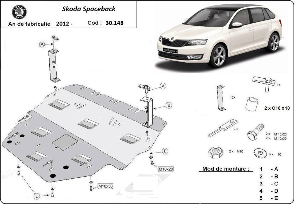 Cubre cárter metálico Skoda Spaceback (2012-2022) a medida